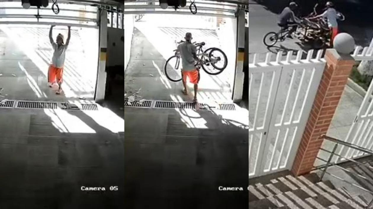 Momento en que el ladrón se robó las dos bicicletas. 
