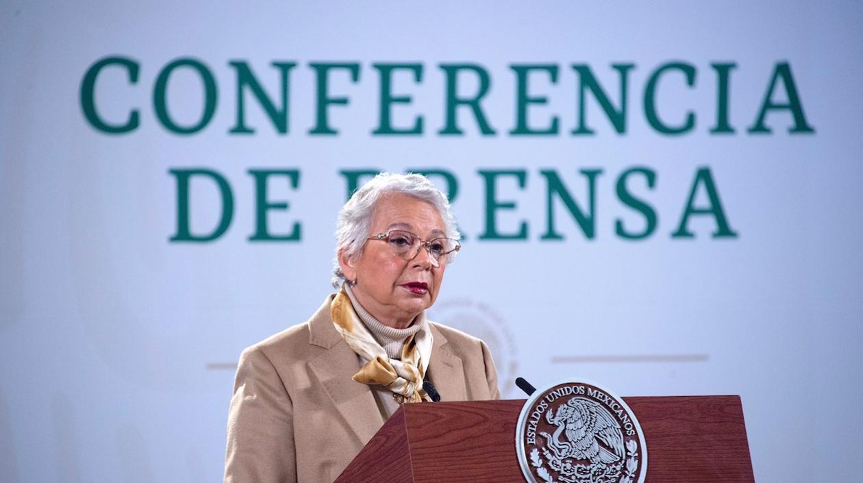 Secretaria de Gobernación, Olga Sánchez Cordero, durante una rueda de prensa en México.