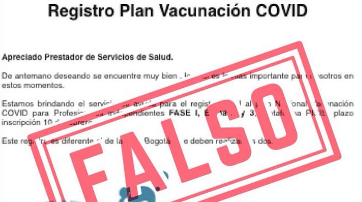Correo falso de registro de vacunación contra el Covid-19.