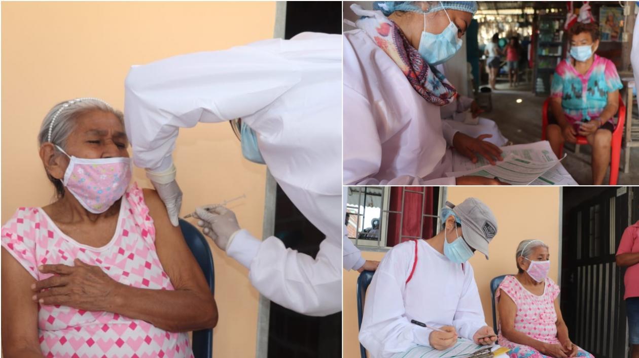 Regina Isabel Monterroza Estrada, de 85 años, primera vacuna en jornada casa a casa que inició el jueves.