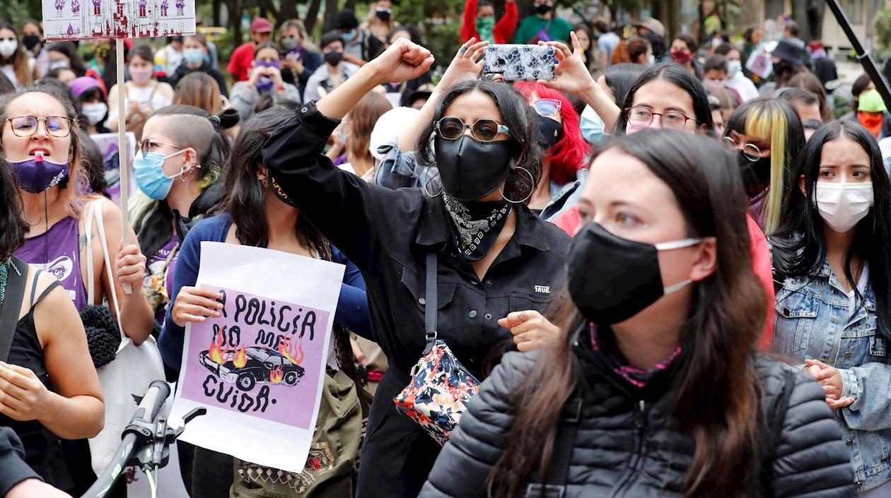 Imagen de la protesta de este viernes en Bogotá.