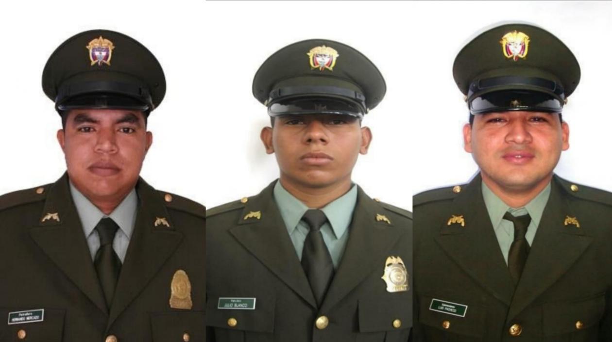 Los tres policías asesinados en la noche del sábado en Pailitas, Cesar. 