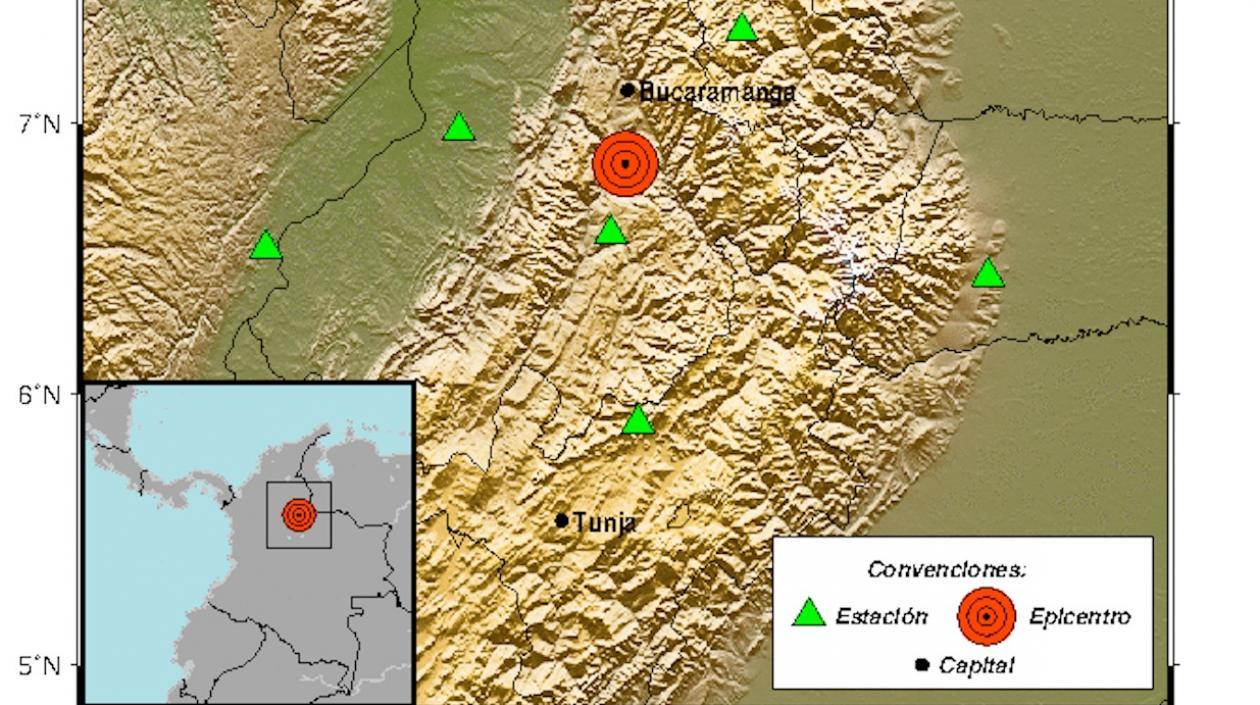 Mapa en el que se observa el epicentro del sismo en Santander.