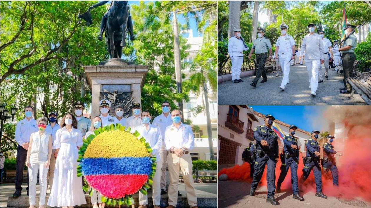 Autoridades llevaron una ofrenda floral ante la estatua del libertador Simón Bolívar.