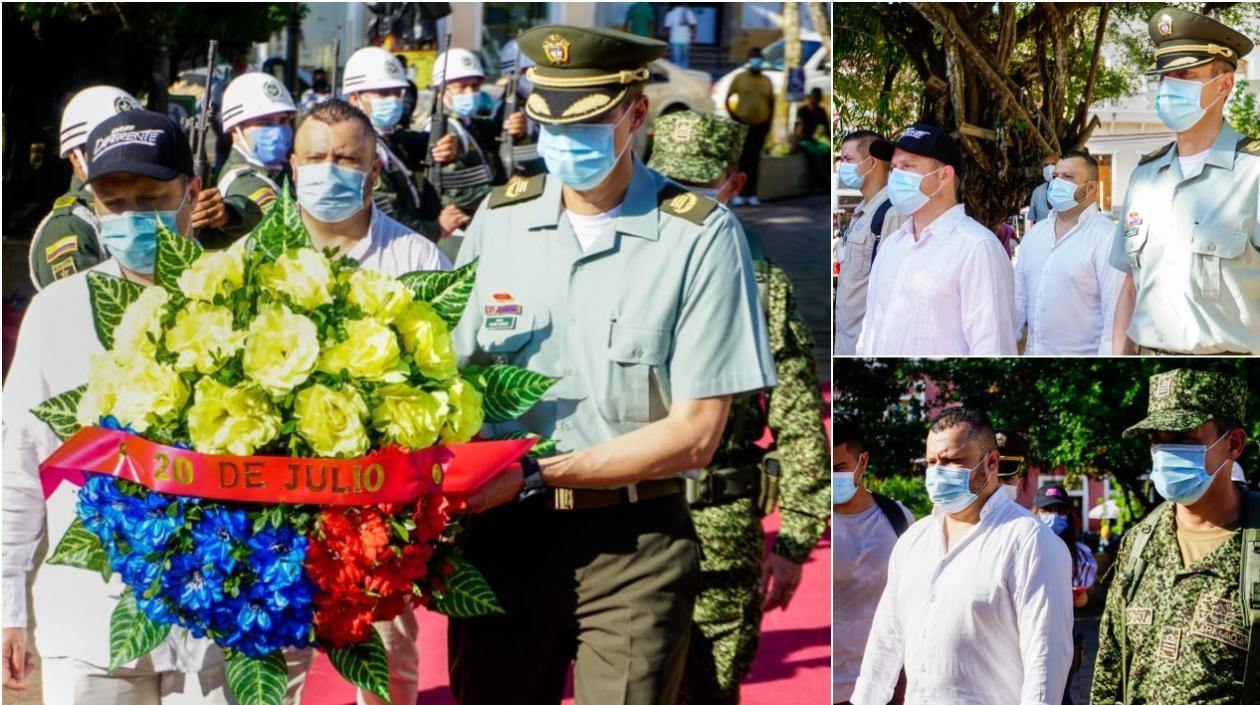 Autoridades civiles, militares y de Policía hacen una ofrenda floral a los héroes de la patria en Sincelejo.