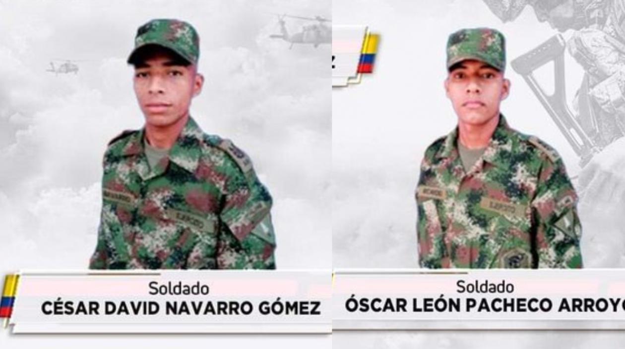 Los soldados César David Navarro y Óscar José Pacheco fallecieron en el ataque en El Bagre, Antioquia.