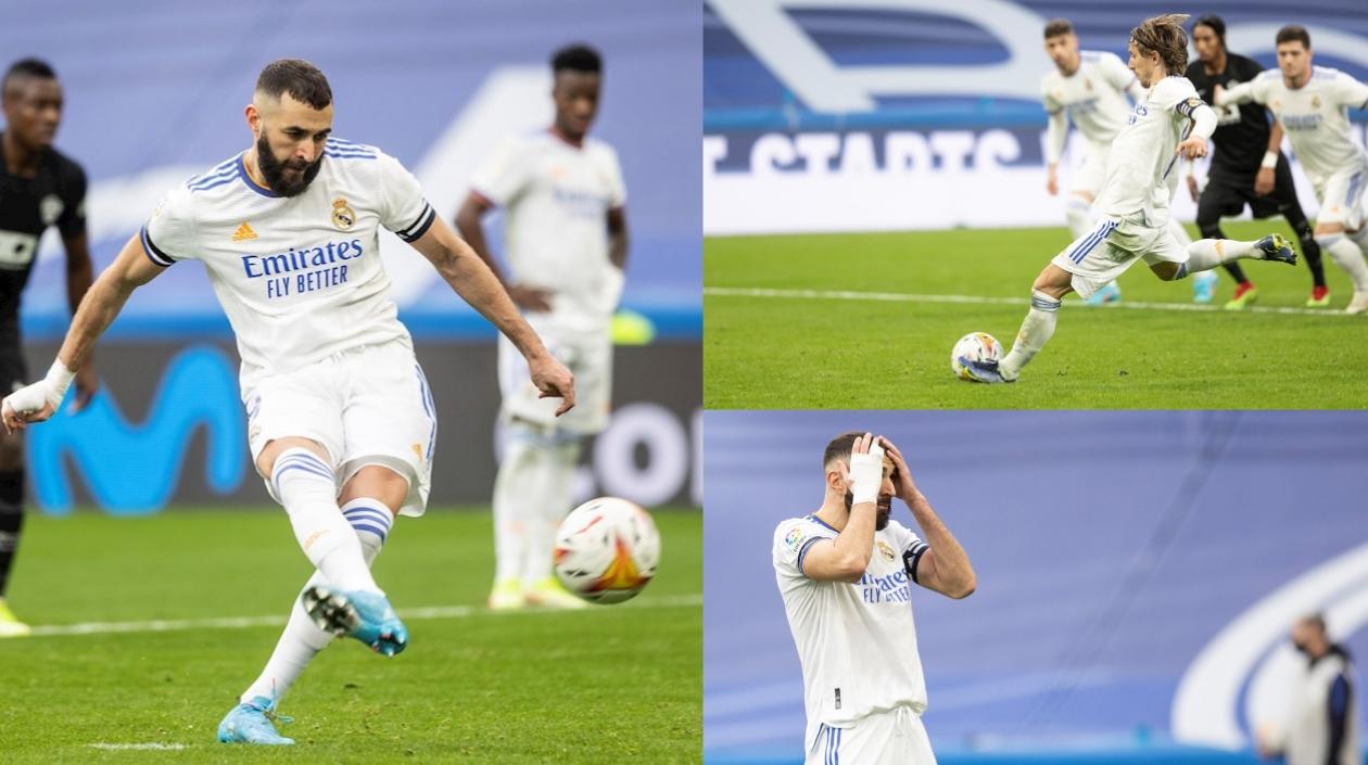 El delantero francés del Real Madrid Karim Benzema, se lamentó tras falla su lanzamiento de penalti.