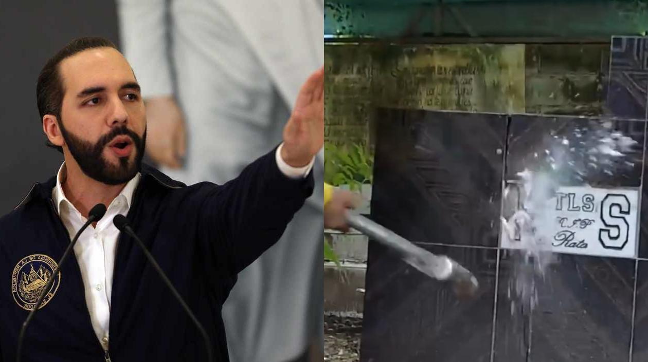 Presidente de El Salvador, Nayib Bukele y una tumba destrozada. 