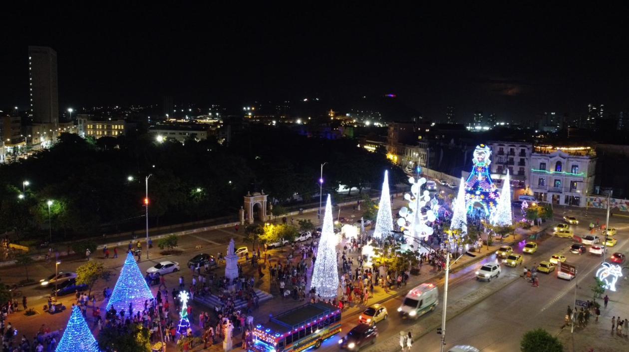 La zona turística de Cartagena con alumbrado navideño