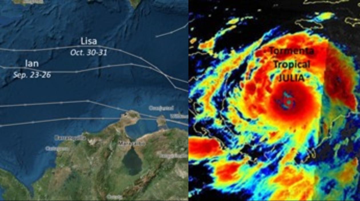 Ciclones tropicales que transitaron cerca de Colombia en el 2022. 