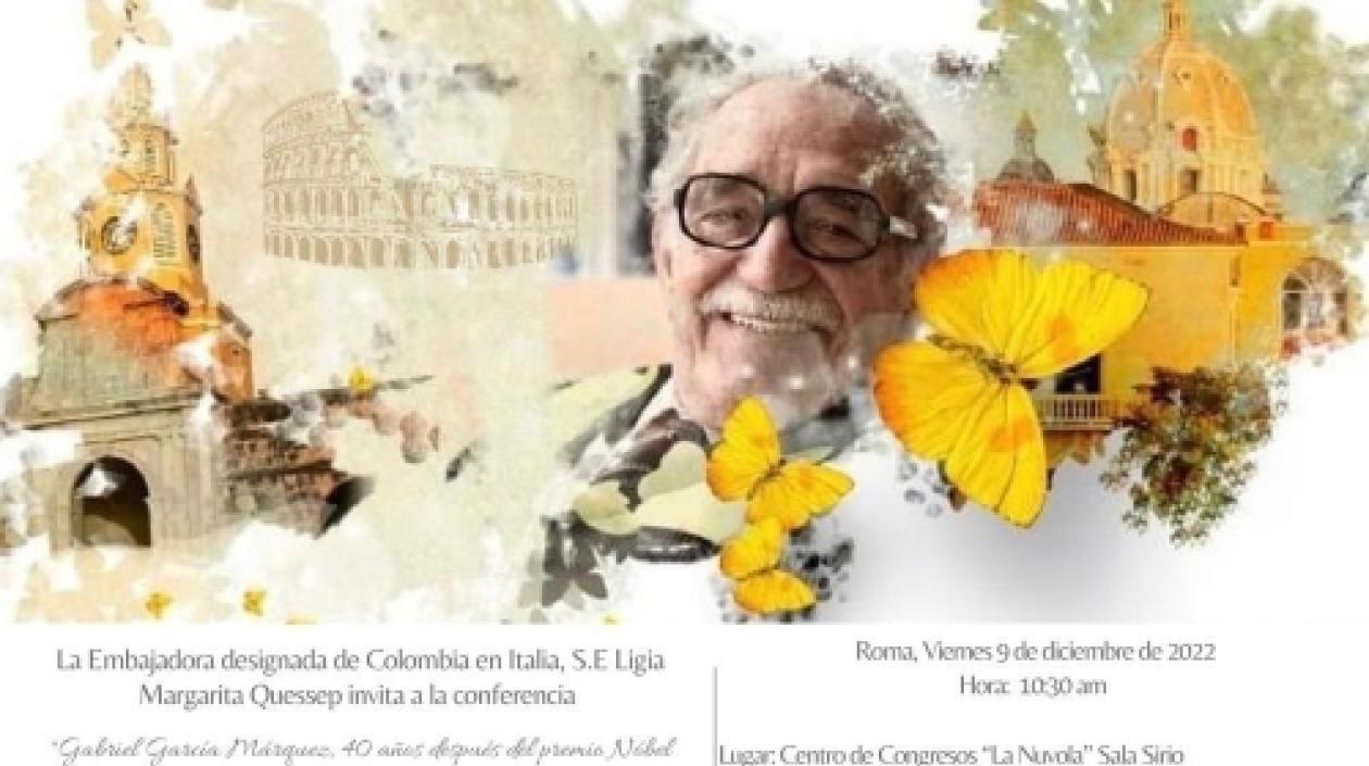 Afiche del homenaje a Gabo en la embajada de Colombia en Italia