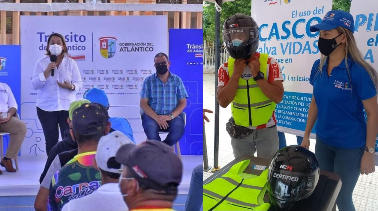 El Tránsito departamental entregó cascos para la protección de los motociclistas participantes.