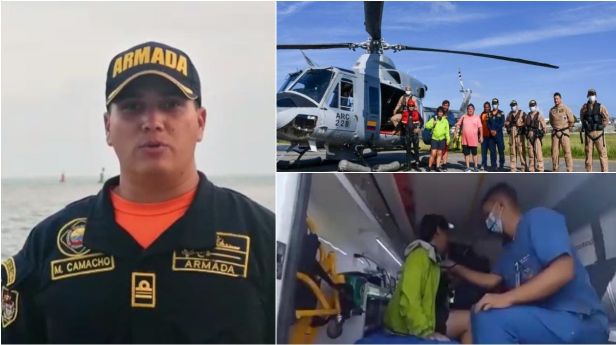 El Comandante de Guardacostas de San Andrés y los rescatados.