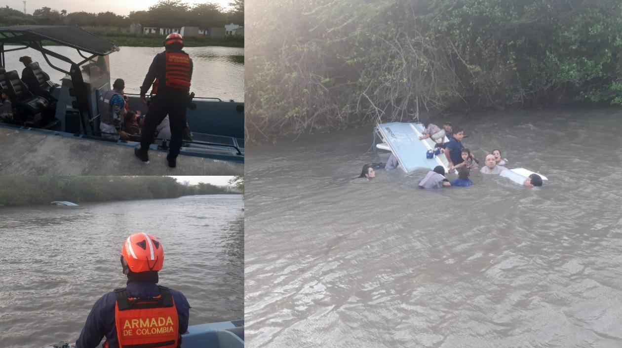 Tres imágenes del rescate de las 11 personas en el Caño de Los Tramposos en el río Magdalena.