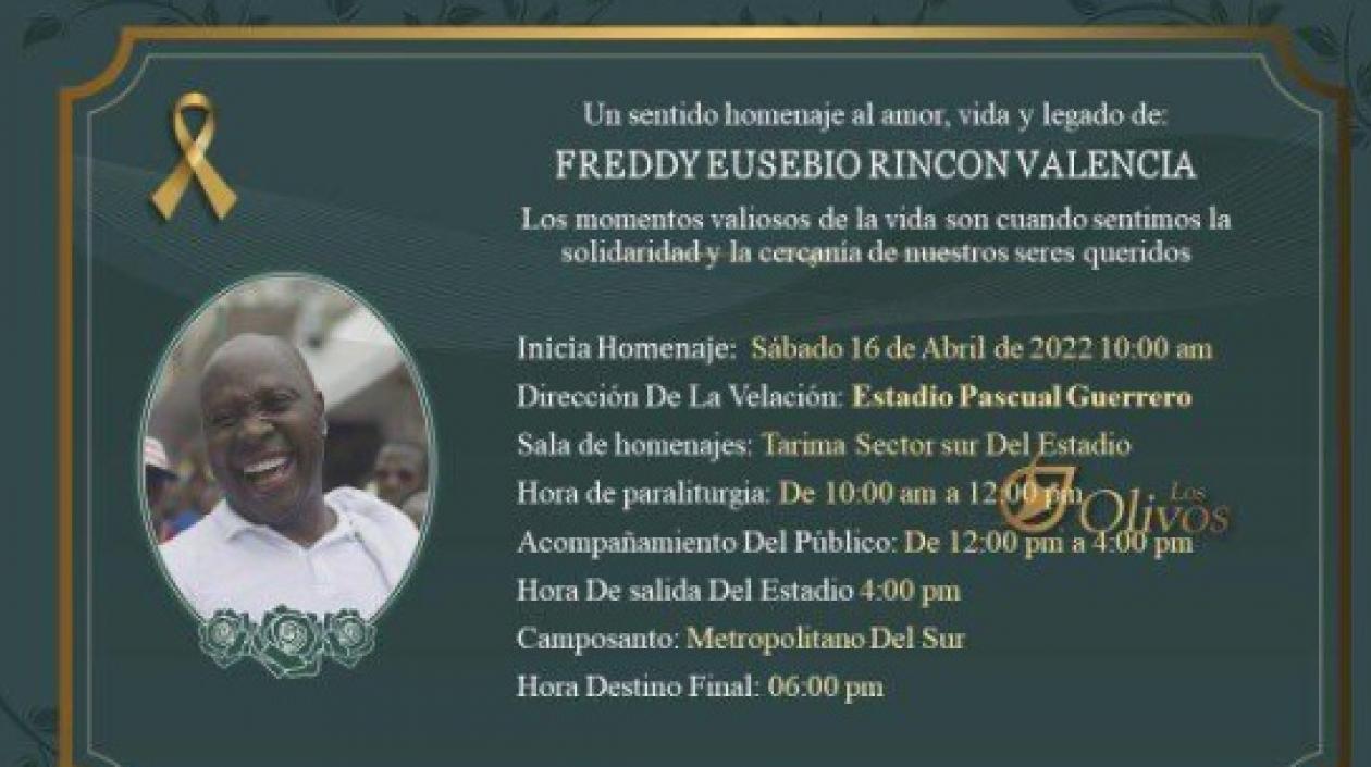 Tarjeta de velación de Freddy Rincón