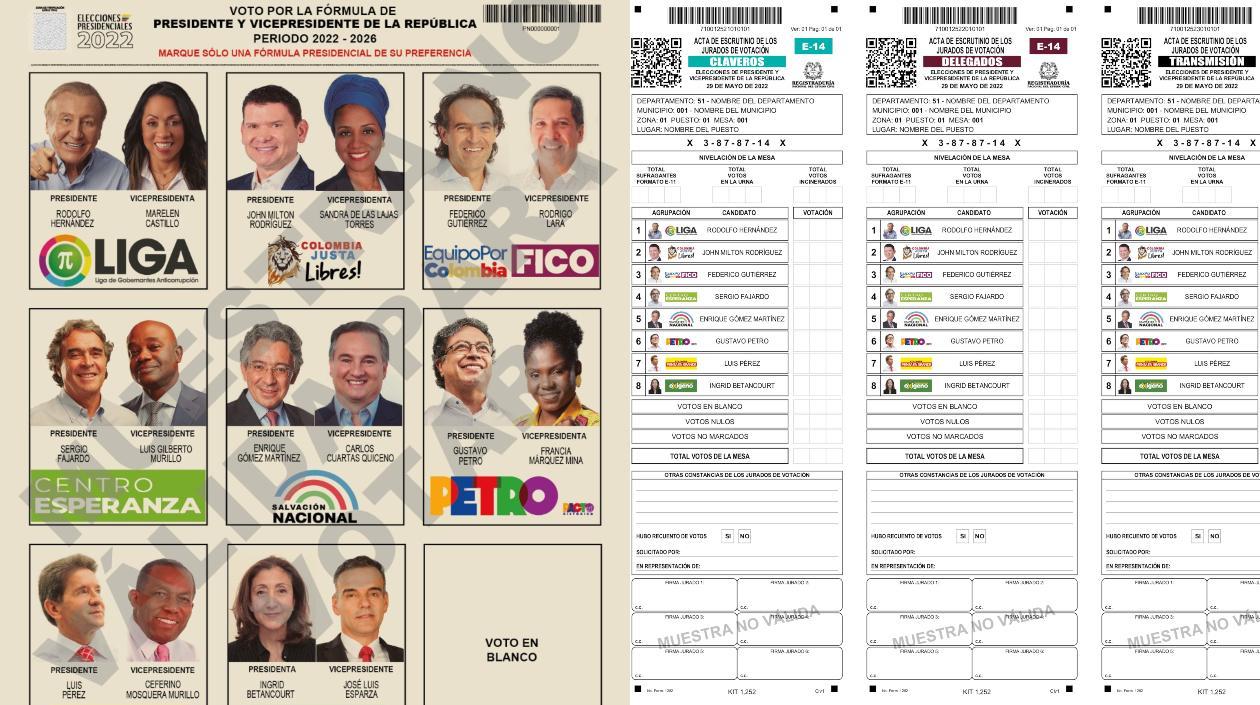 Tarjetón y formulario E-14 para elecciones presidenciales.