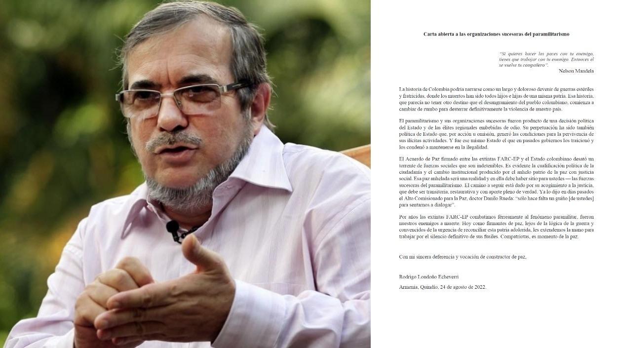 Rodrigo Londoño, alias 'Timochenko' compartió una carta a los paramilitares.