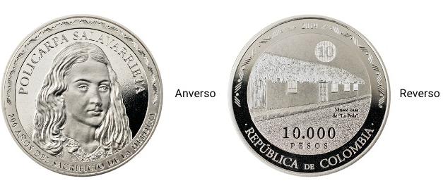La moneda con la imagen de Policarpa Salavarrieta.