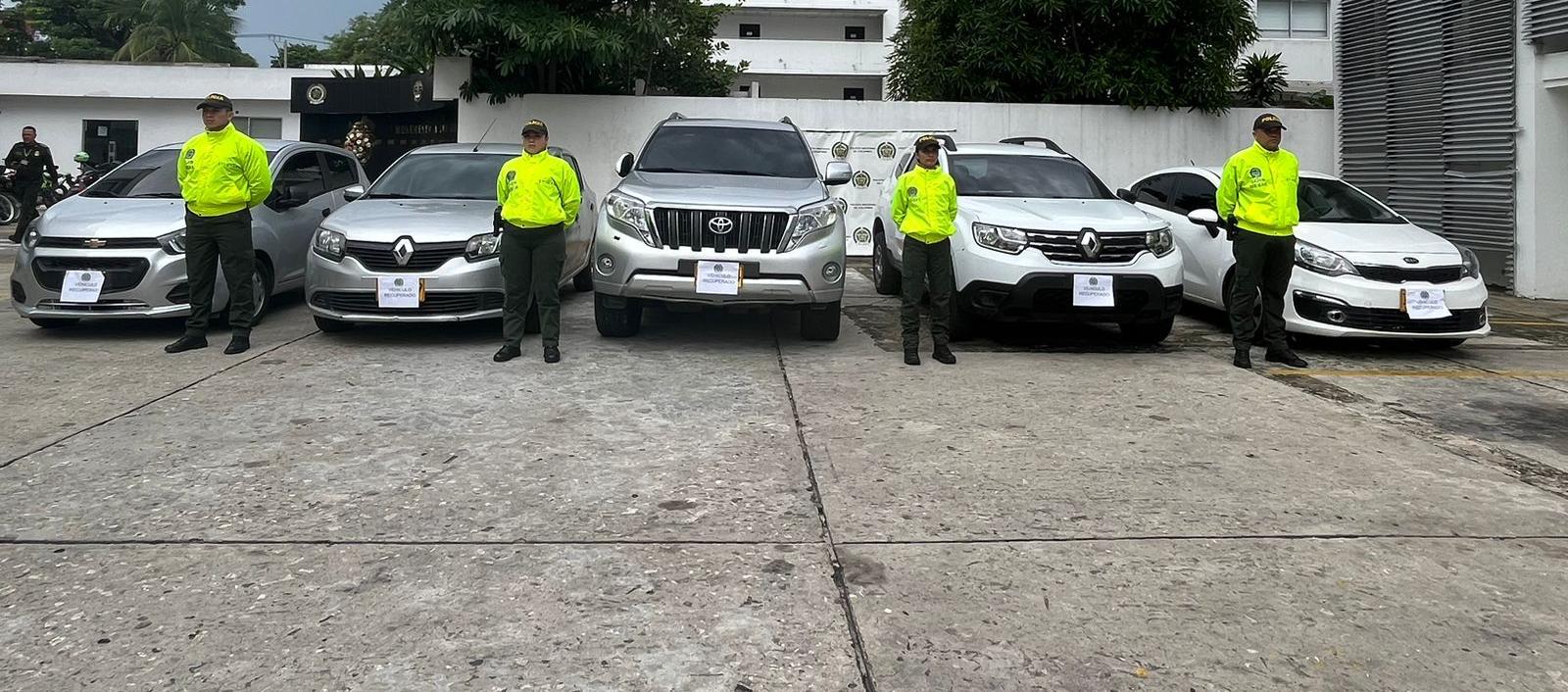 Cinco vehículos recuperados por la Policía Metropolitana de Barranquilla.