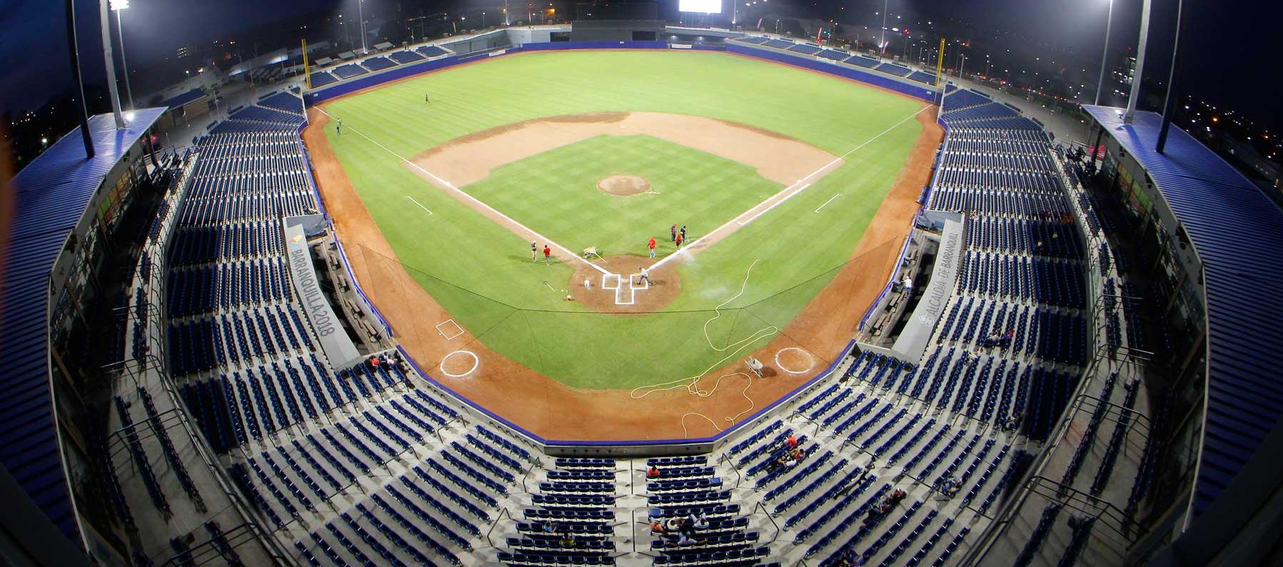 Estadio de béisbol Édgar Rentería, obra bandera de los Juegos de 2018. 
