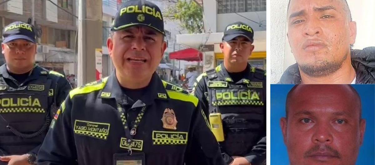 Coronel de la Policía de Santa Marta, Yasid Montaño, y los delincuentes en fuga.