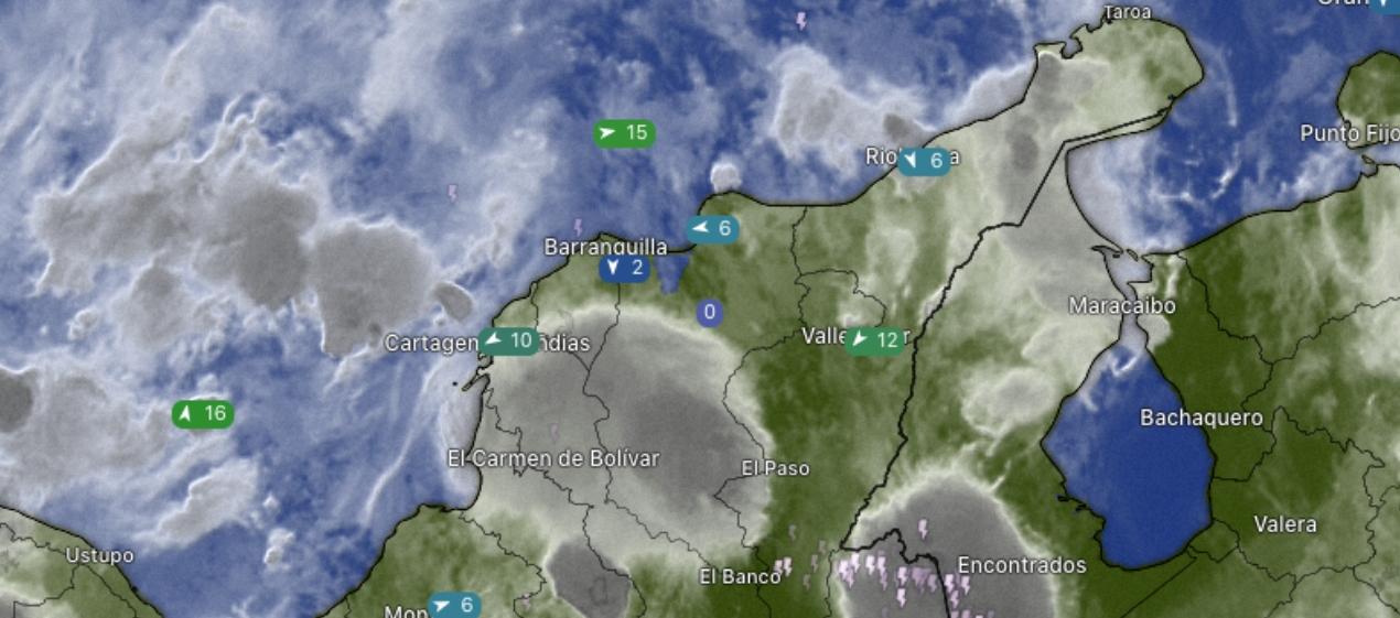 Imagen satelital del clima en la Región Caribe este viernes.