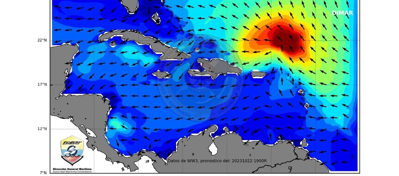 Grafico que muestra la actividad ciclónica en el mar Caribe.