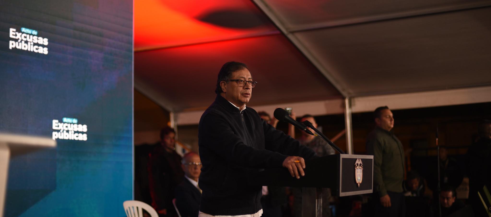 El Presidente Petro en el acto de excusas públicas sobre falsos positivos en Bogotá y Soacha