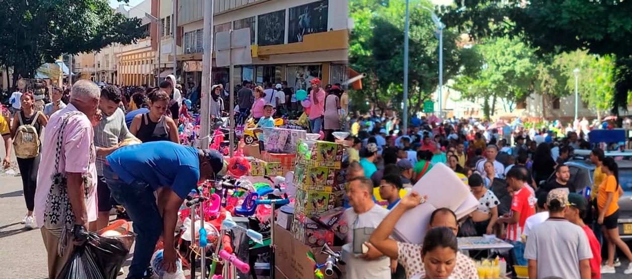 Dos imágenes del Centro de Barranquilla lleno de compradores en este puente del 24 de diciembre