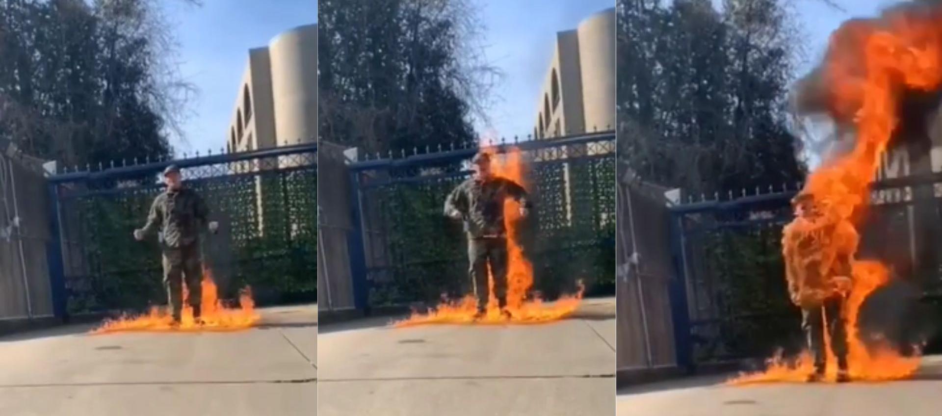 Soldado se inmola frente a embajada de Israel.