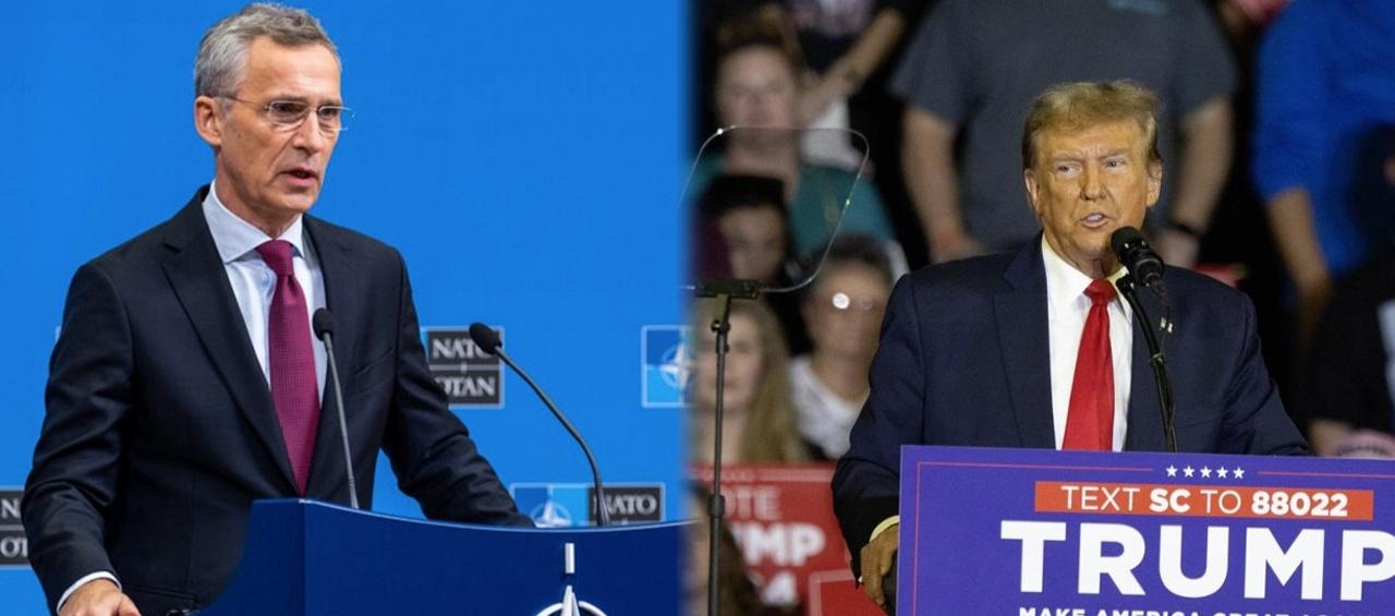 Jens Stoltenberg, secretario de la OTAN, y Donald Trump, candidato presidencial de Estados Unidos.