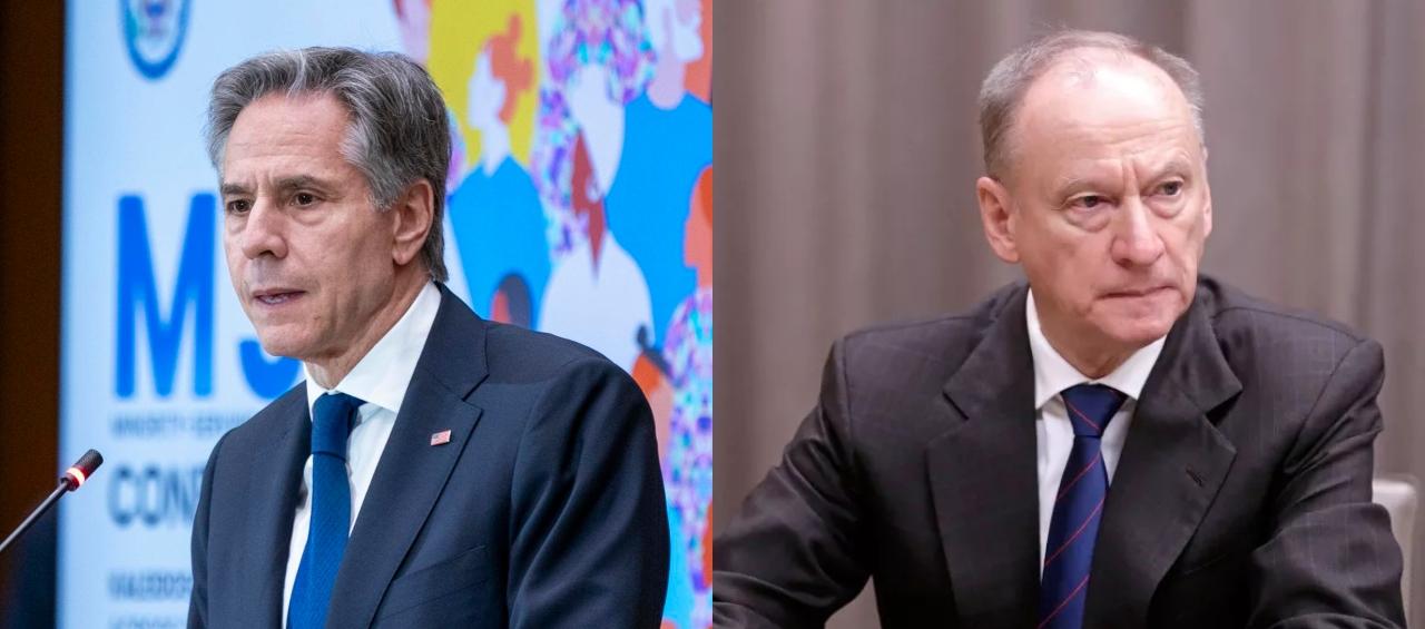 El secretario de Estado de EE.UU., Antony Blinken, y el secretario del Consejo de Seguridad de Rusia, Nikolái Pátrushev.