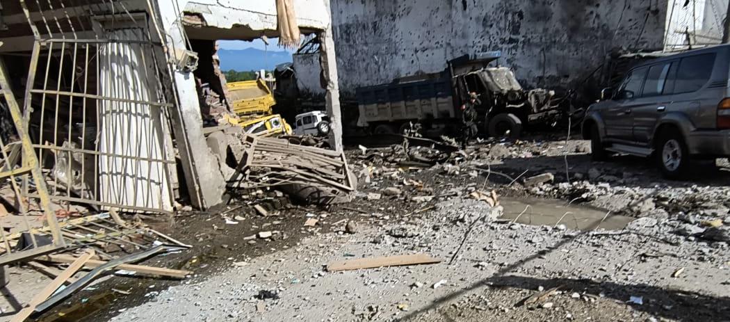 Zona afectada tras el ataque de las disidencias a Estación de Policía de Morales, Cauca.