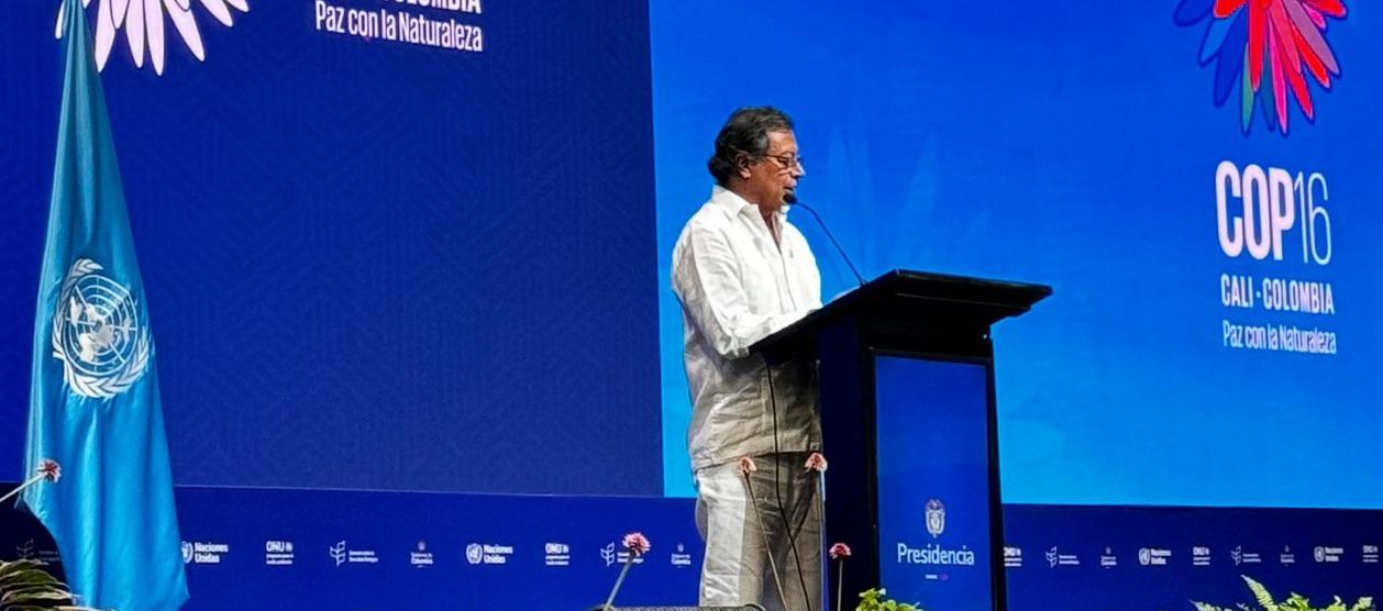 El Presidente Gustavo Petro durante la apertura de la COP16.