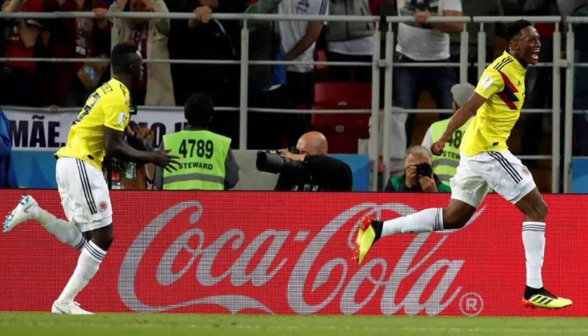  El defensa colombiano Yerry Mina celebra el gol ante Inglaterra.