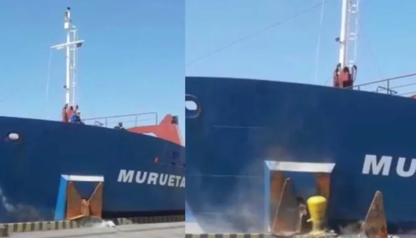 Momento del impacto del buque contra el muelle de Palermo.