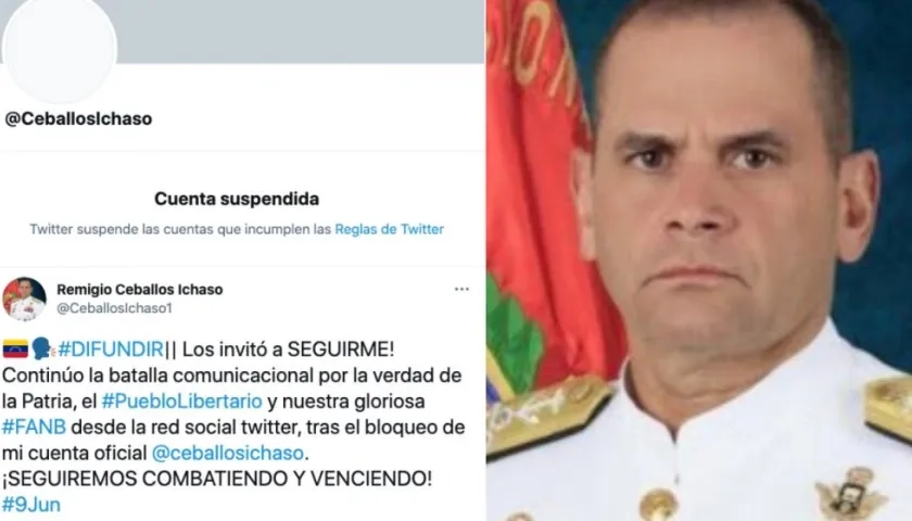  Twitter suspendió la cuenta del comandante estratégico de la Fuerza Armada venezolana, Remigio Ceballos.