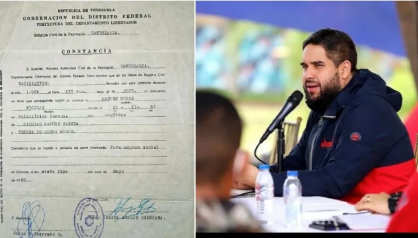 Registro civil de Nicolás Maduro, presidente de Venezuela.