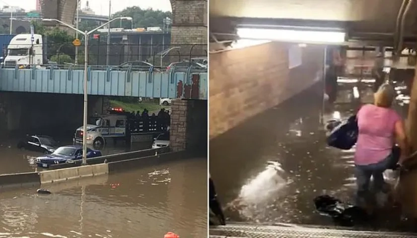 Inundación repentina en la autopista del Bronx debido a las lluvias por 'Elsa'.