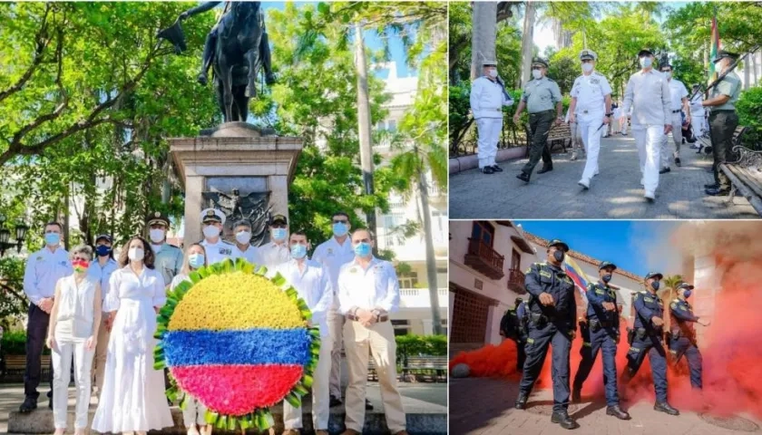 Autoridades llevaron una ofrenda floral ante la estatua del libertador Simón Bolívar.