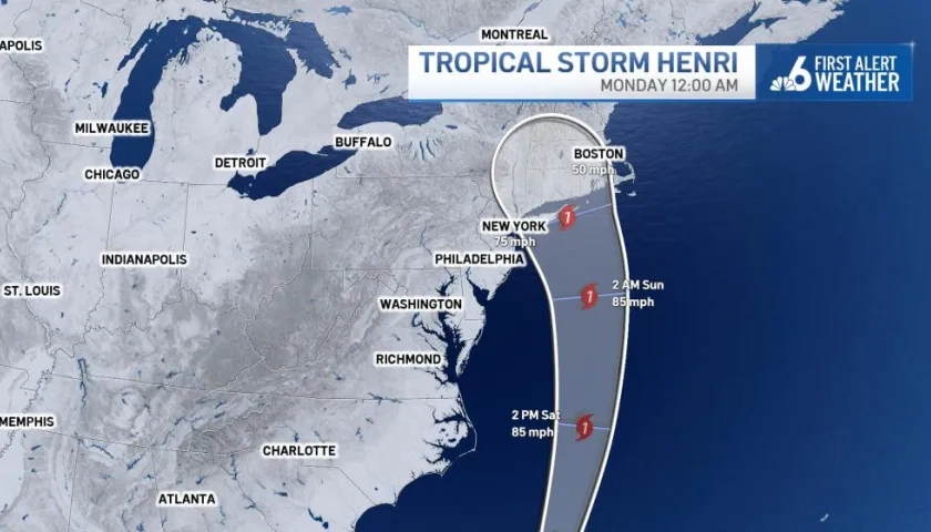 Así se ve cómo avanza la tormenta Henri.