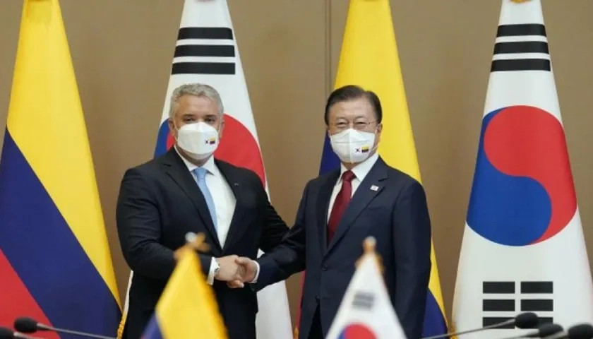 El presidente Iván Duque y el presidente de Corea del Sur, Moon Jae-in.