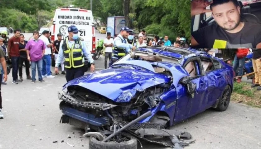 Ángelo Figueroa, el empresario fallecido, y el Jaguar que conducía el día del accidente.