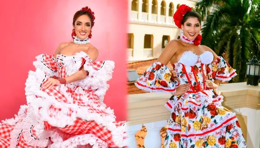 Melissa Cure, Reina del Carnaval de Barranquilla 2024, y Natalya Ruiz, Reina del Carnaval de la 44