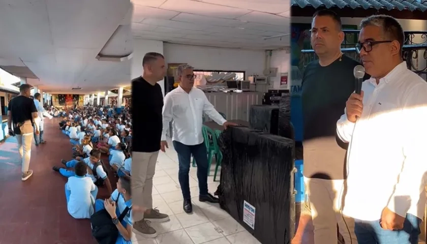 El diputado Harry Canedo durante la entrega con el alcalde de Sabanagrande, Darwin Rosales. 