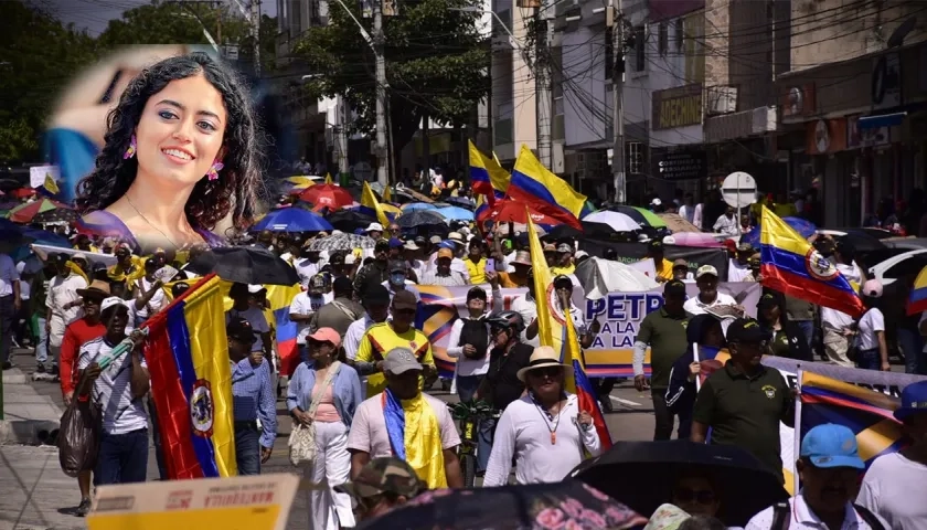 Sofía Petro e imagen de la marcha en Barranquilla.