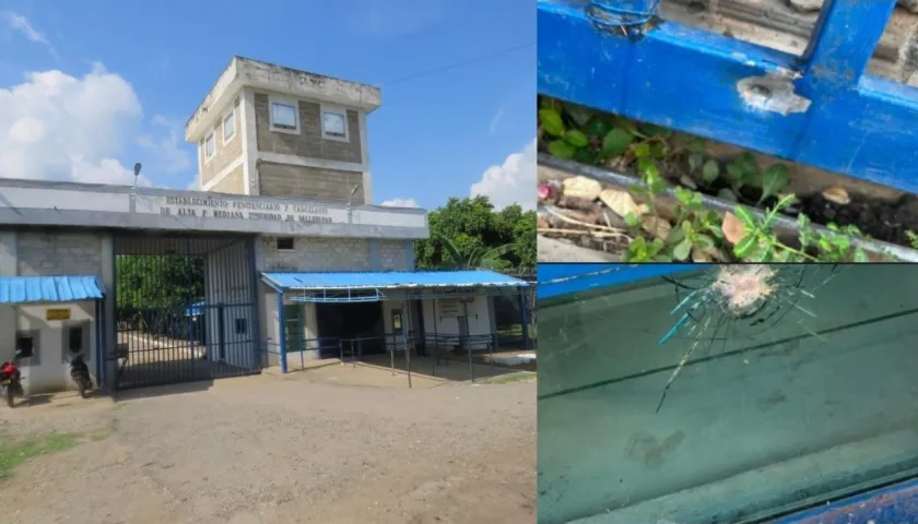 Fachada de la cárcel 'La Tramacúa' de Valledupar y las zonas donde fueron impactadas las balas. 