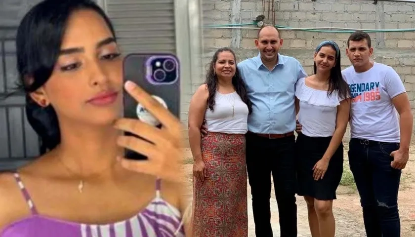 Ángela Lora en una foto, a la izquierda, y en otra con su familia.