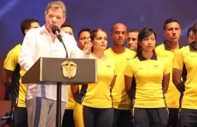 El Presidente, Juan Manuel Santos, clausurando los Juegos Bolivarianos en Santa Marta.