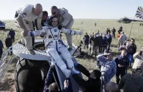 Momentos después del aterrizaje de la nave Soyuz.